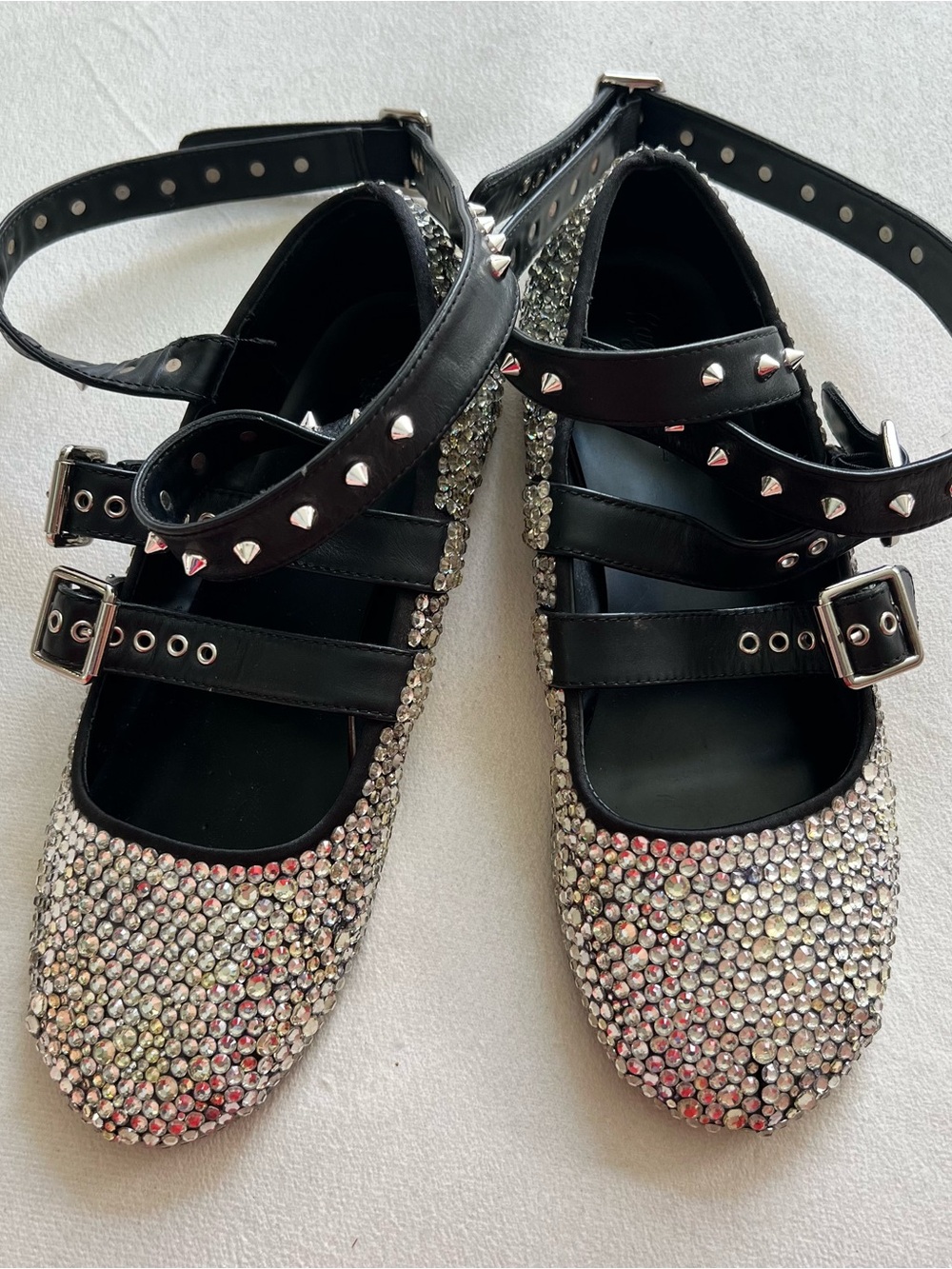 Sugar Thrillz Black Crystal-Strap Mary Jane Flats Punk Goth Alternative